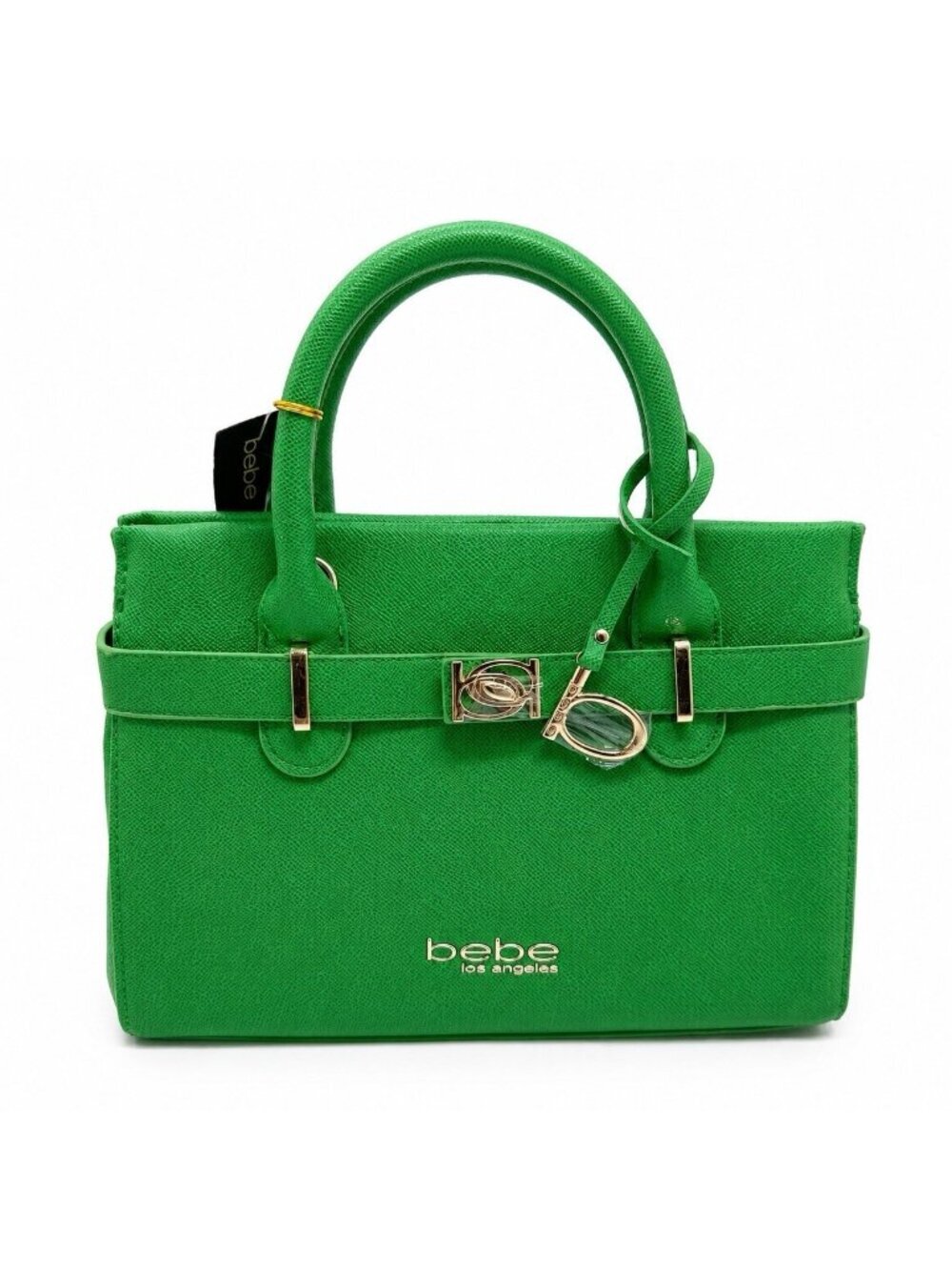 Bebe Evie Satchel Bag 1SZ Bright Green Belted Gold Hardware NWT Top Handle